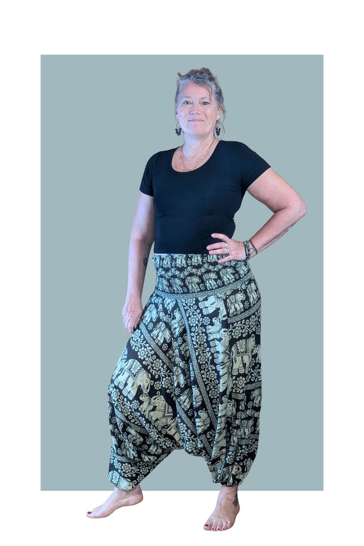 vue complète pantalon sarouel femme kaki bohème fluide