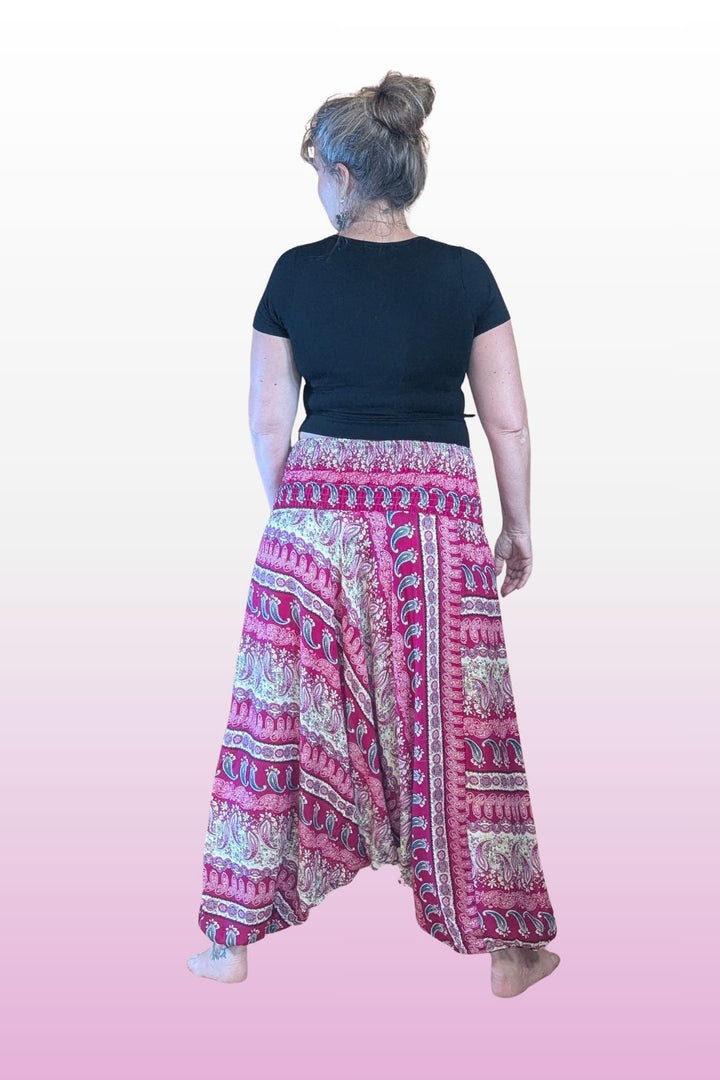 vue complète pantalon sarouel femme rose bohème fluide