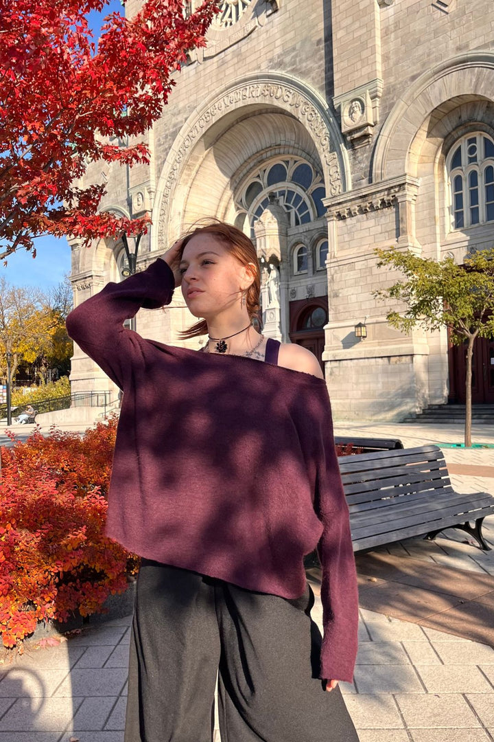 Chandail ample à coupe carrée Selena Aubergine Chandail by Millionnaire | Roxy Lama