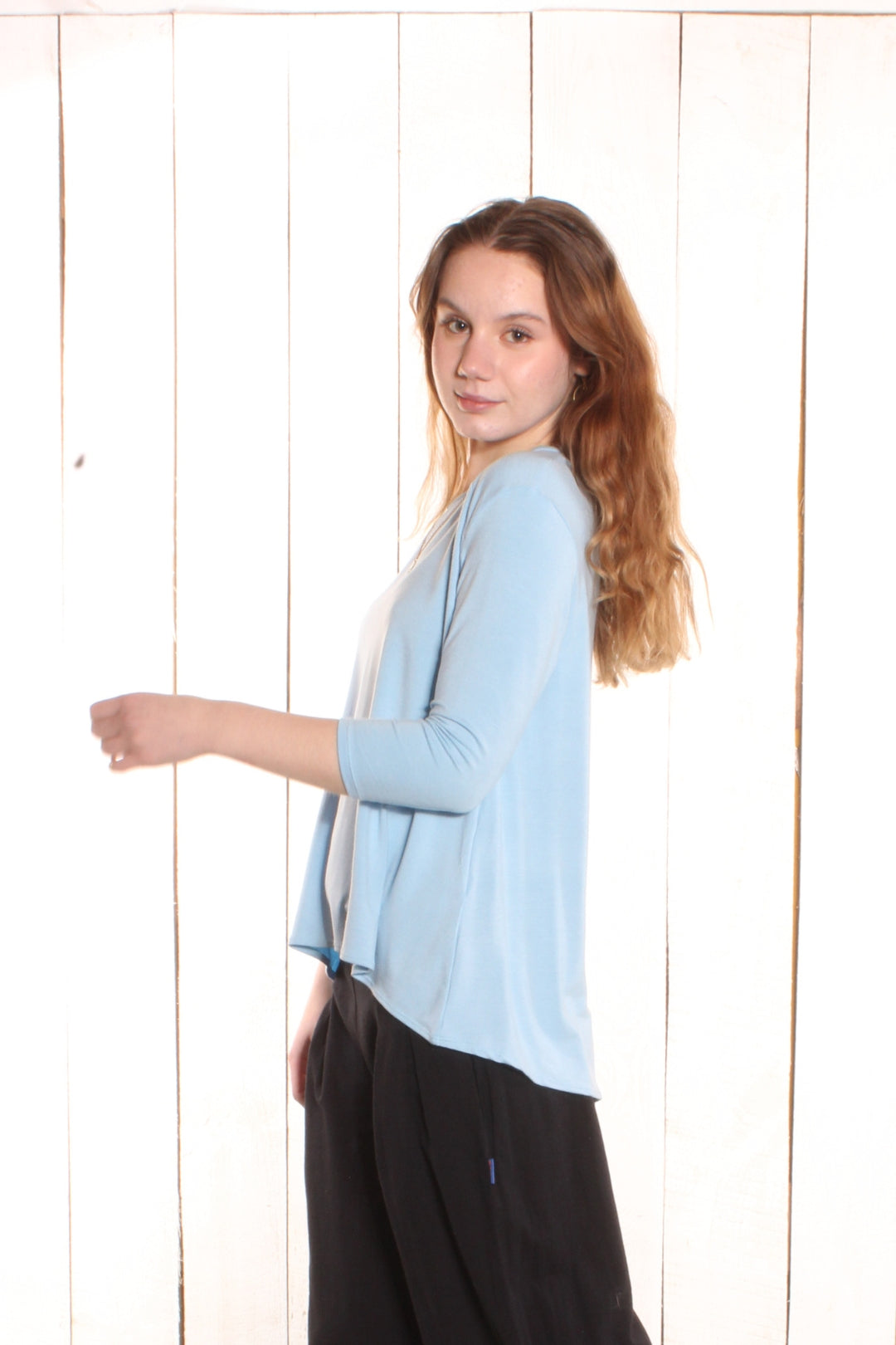 Manches longues bas rond - 2 coutures épaules (jersey) Aqua Chandail by Riches | Roxy Lama