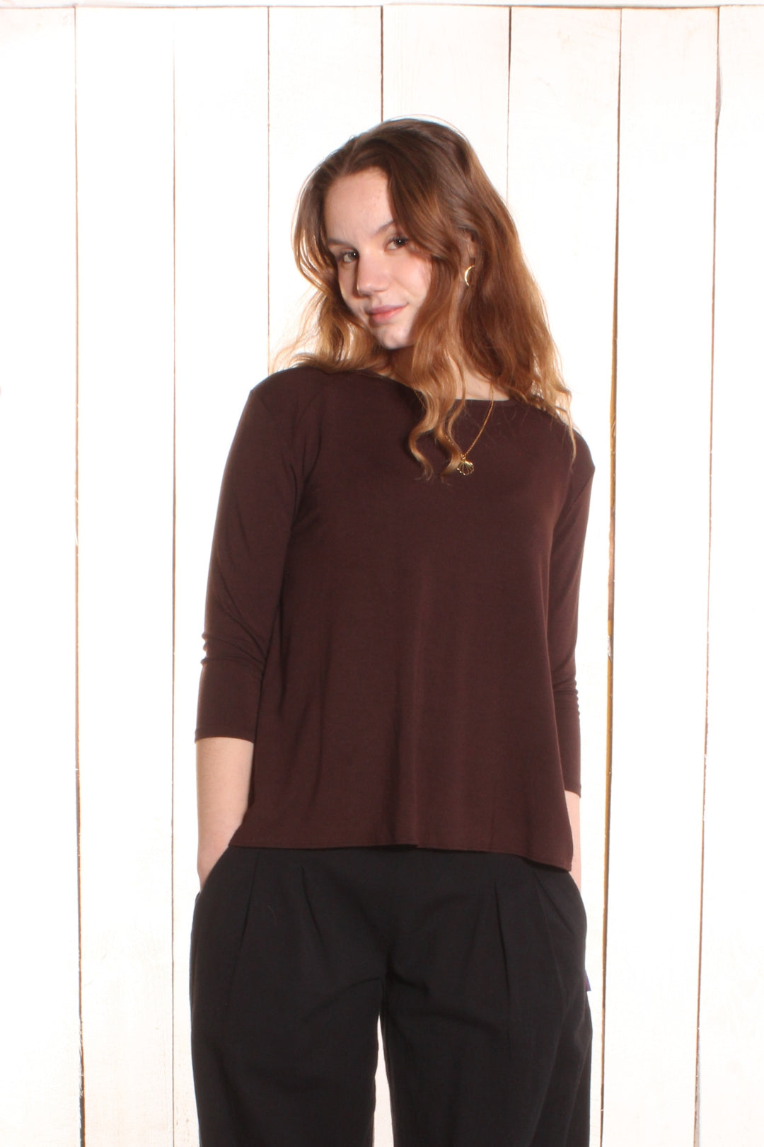 Manches longues bas rond - 2 coutures épaules (jersey) Choco Chandail by Riches | Roxy Lama