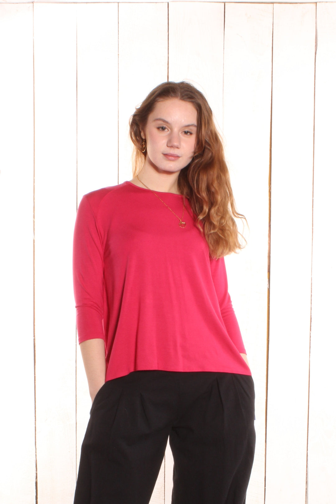 Manches longues bas rond - 2 coutures épaules (jersey) Fushia Chandail by Riches | Roxy Lama