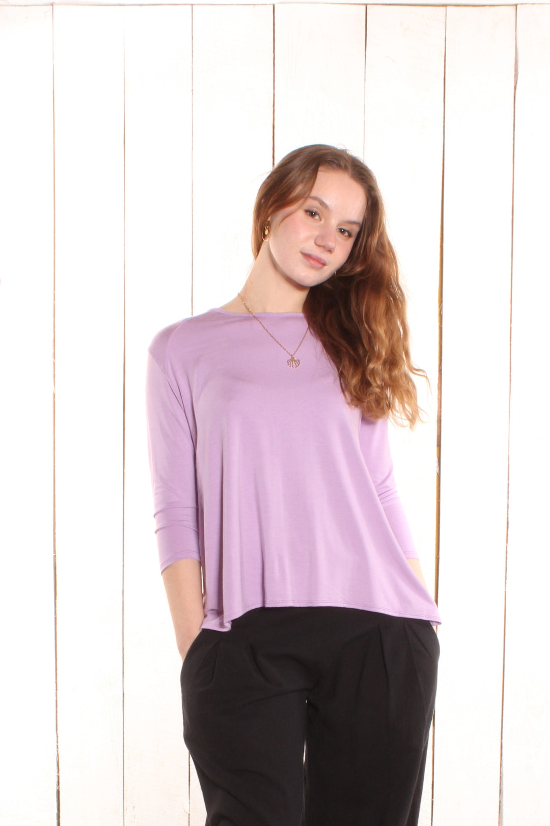 Manches longues bas rond - 2 coutures épaules (jersey) Lavande Chandail by Riches | Roxy Lama