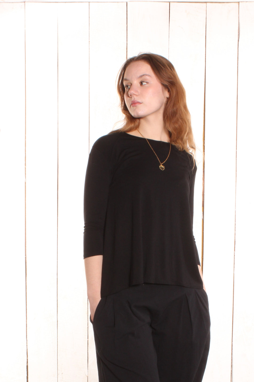 Manches longues bas rond - 2 coutures épaules (jersey) Noir Chandail by Riches | Roxy Lama