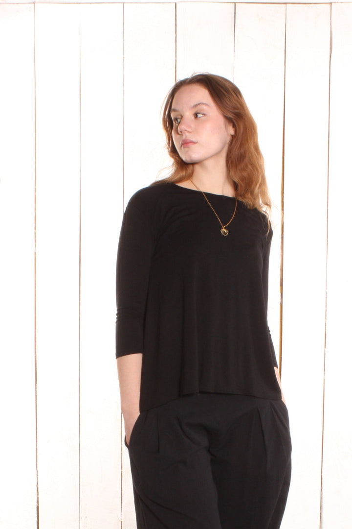 Manches longues bas rond - 2 coutures épaules (jersey) Noir Chandail by Riches | Roxy Lama