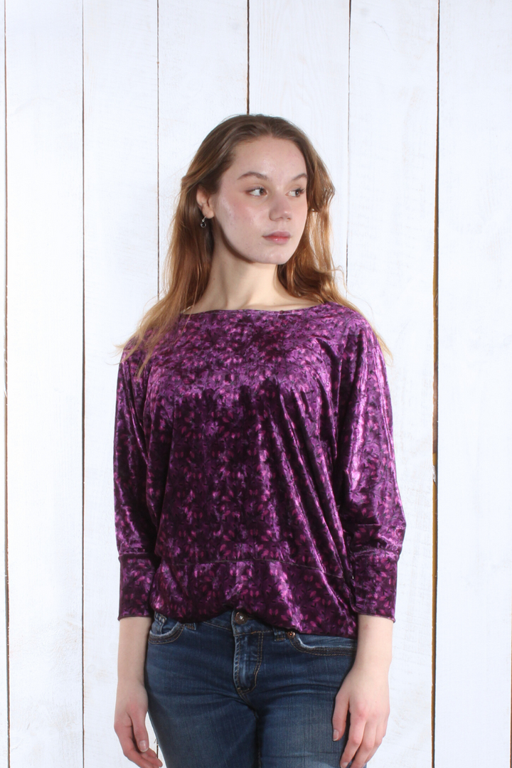 Chandail Kayla- velours Fleurs mauve Chandail by Riches | Roxy Lama
