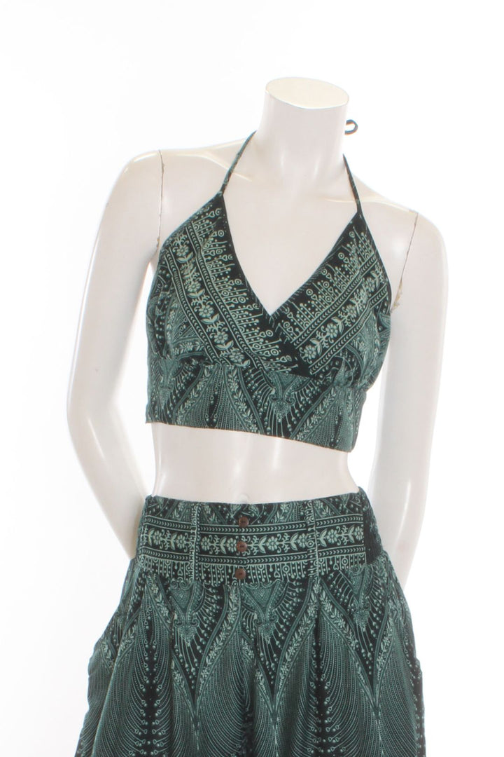 Crop top Iris - imprimé Fleur- Vert Camisole by Sornsiri | Roxy Lama