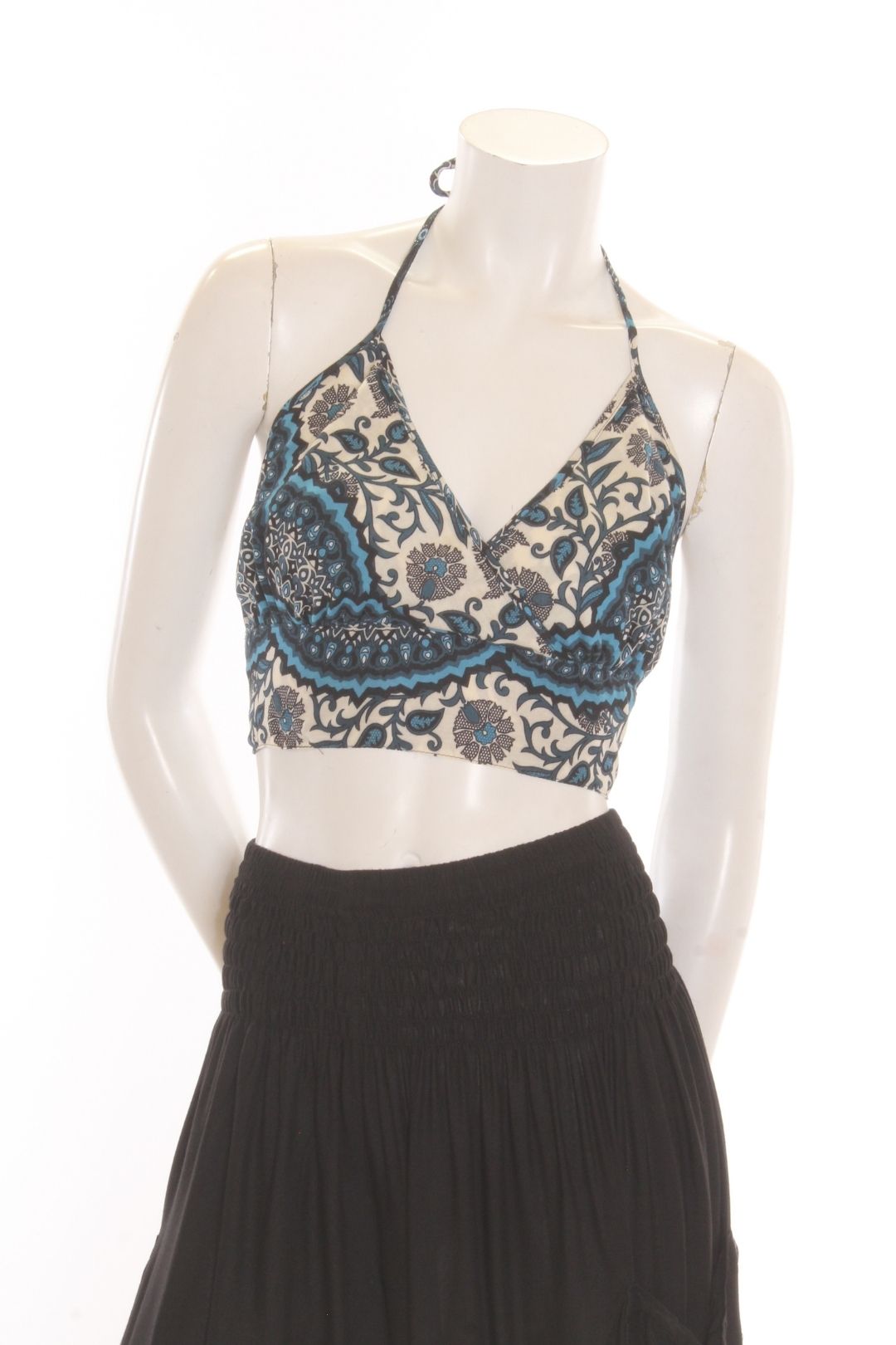 Crop top Iris - imprimé Jaipur - Blanc/turquoise Camisole by Sornsiri | Roxy Lama