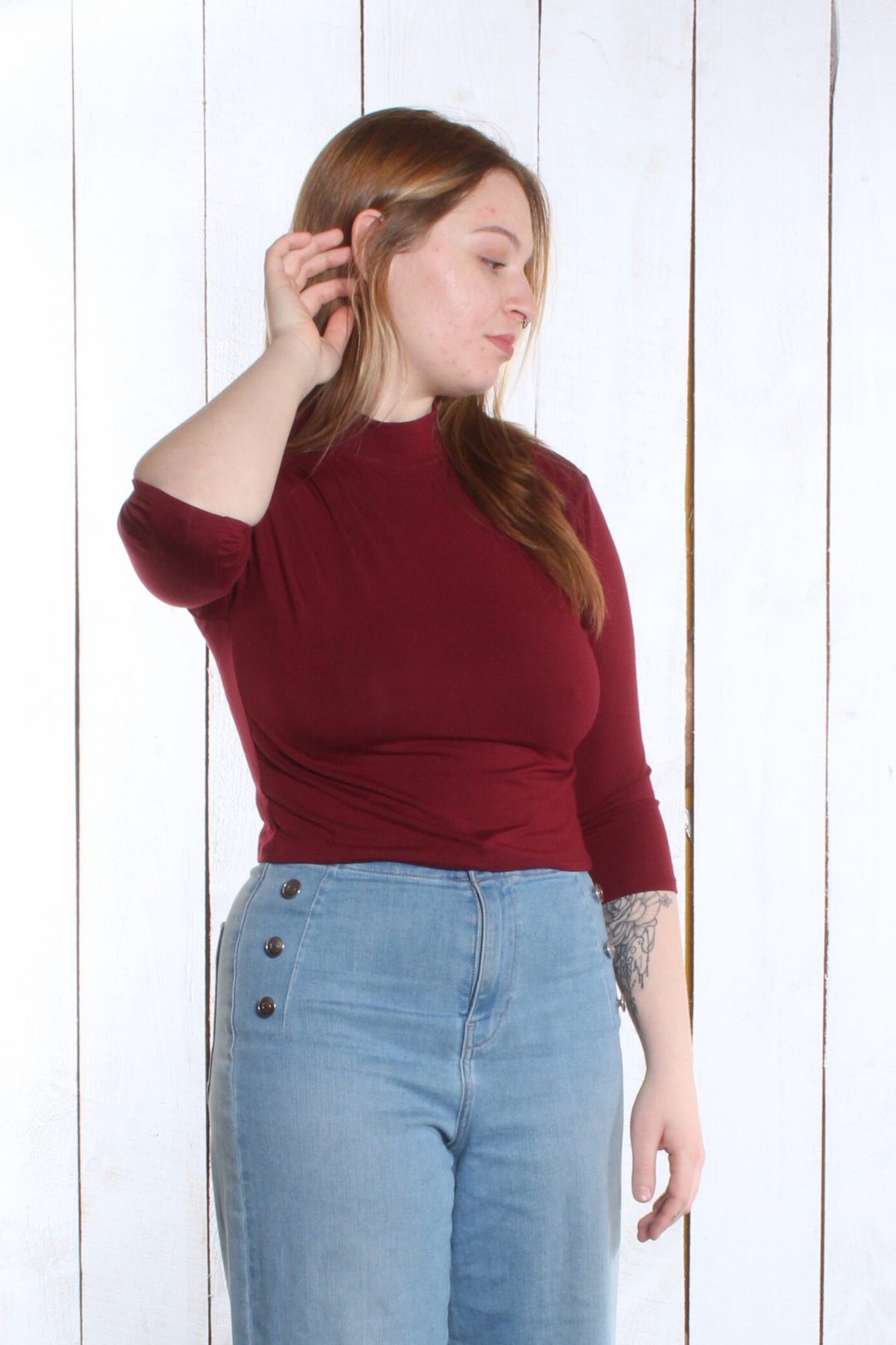 Haut Amélie - Manches 3/4 Bordeaux Chandail by Riches | Roxy Lama