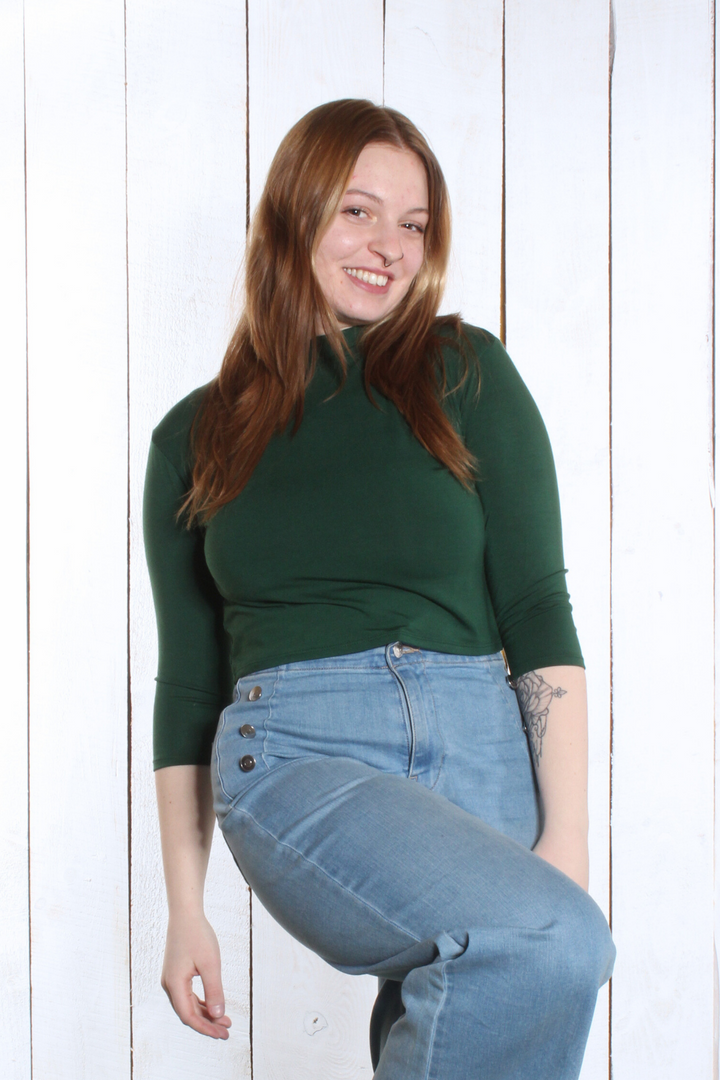 Haut Amélie - Manches 3/4 Vert Chandail by Riches | Roxy Lama