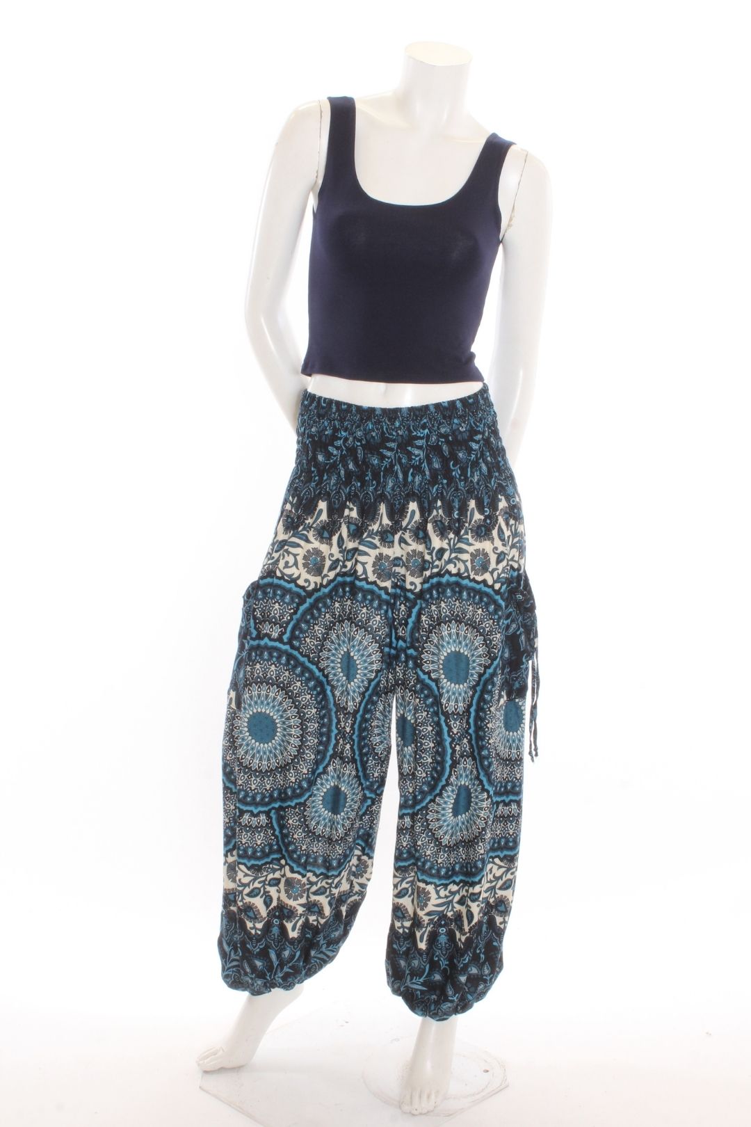 Pantalon Aladin — Jaipur Blanc/Turquoise Pantalons by Sornsiri | Roxy Lama