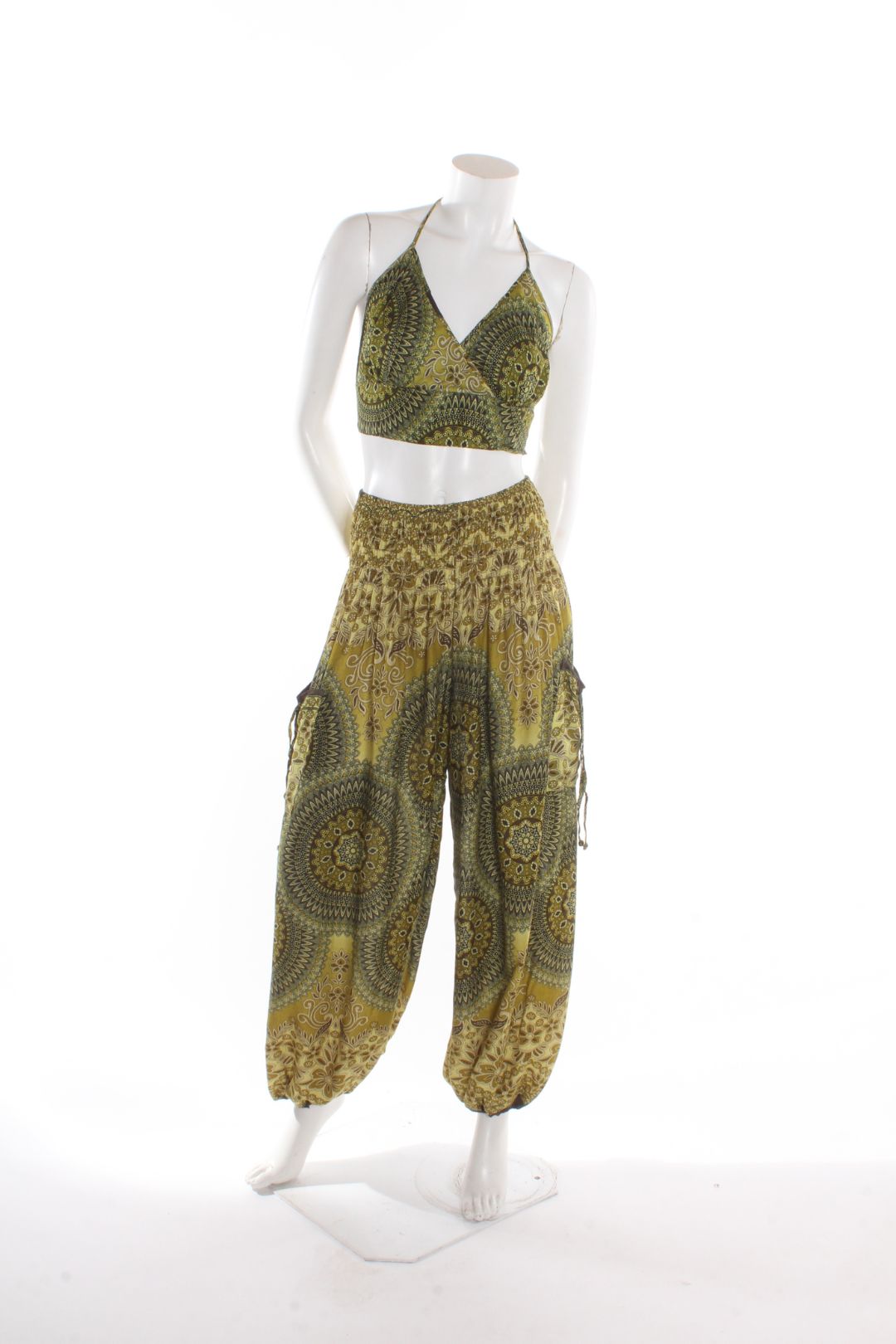 Pantalon Aladin — Kaléidoscope Kaki Pantalons by Sornsiri | Roxy Lama