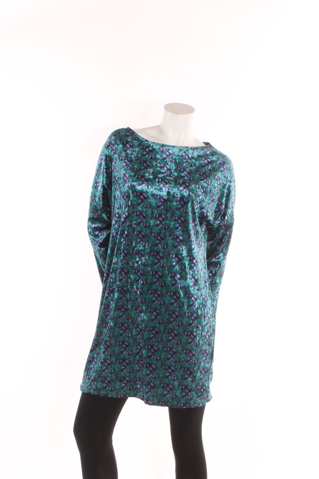 Robe manches longues velours Fleurs turquoise S/M Robes et Tuniques by Riches | Roxy Lama