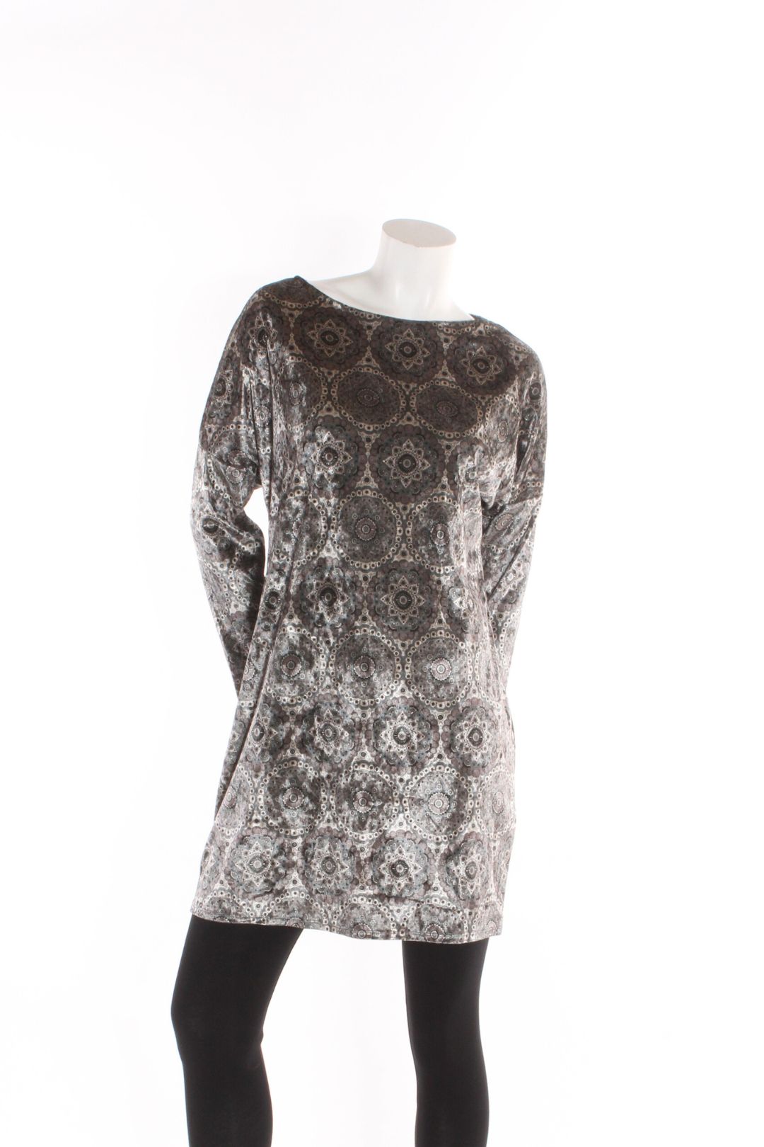 Robe manches longues velours Mandala gris S/M Robes et Tuniques by Riches | Roxy Lama