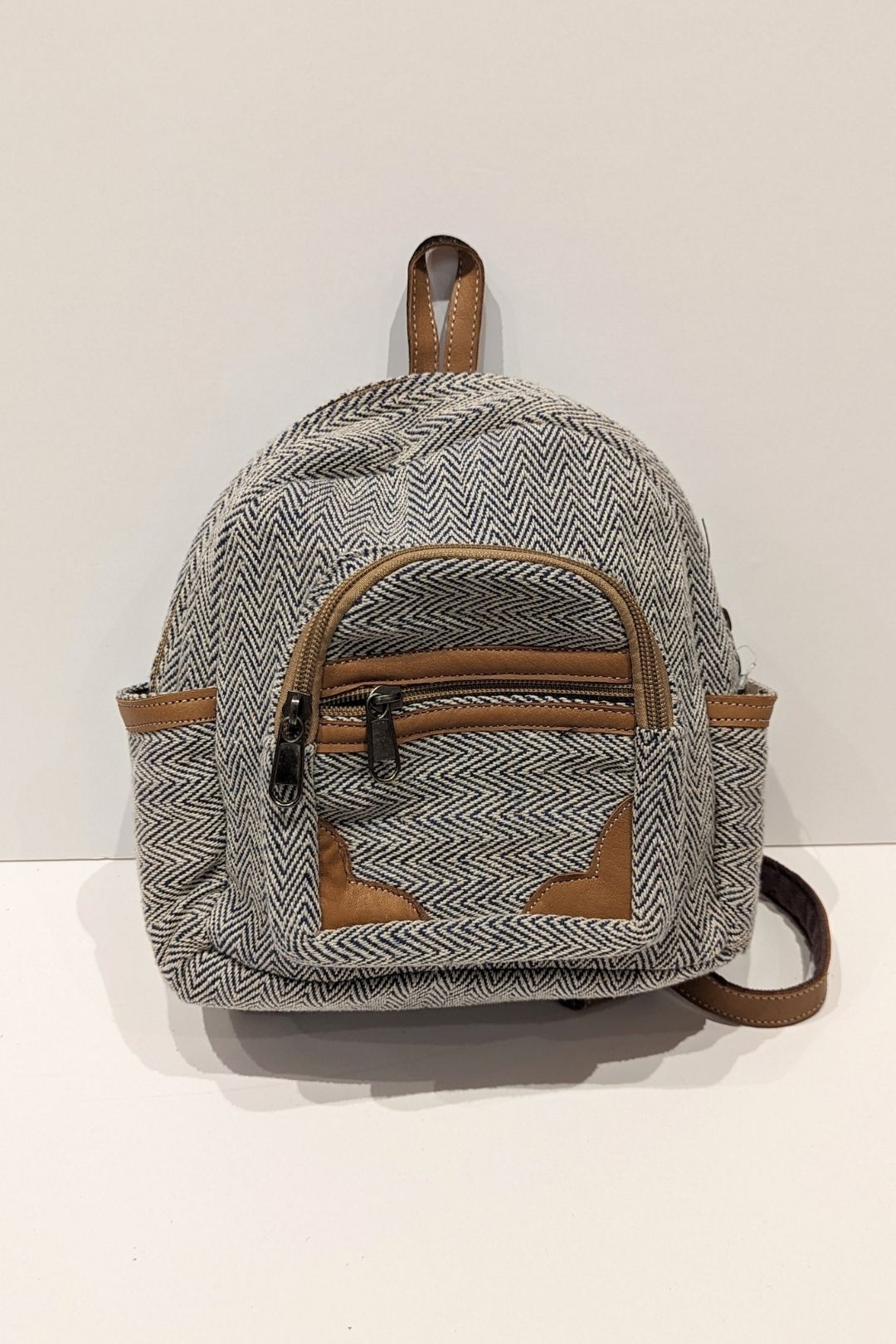 Sac à dos petit rond - Coton tissé et cuir Bleu sac à dos by Lobsang Bag | Roxy Lama