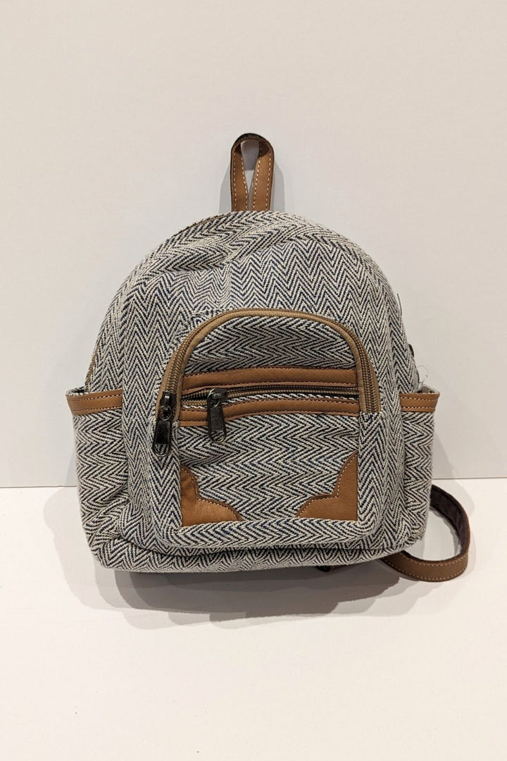 Sac à dos petit rond - Coton tissé et cuir Bleu sac à dos by Lobsang Bag | Roxy Lama