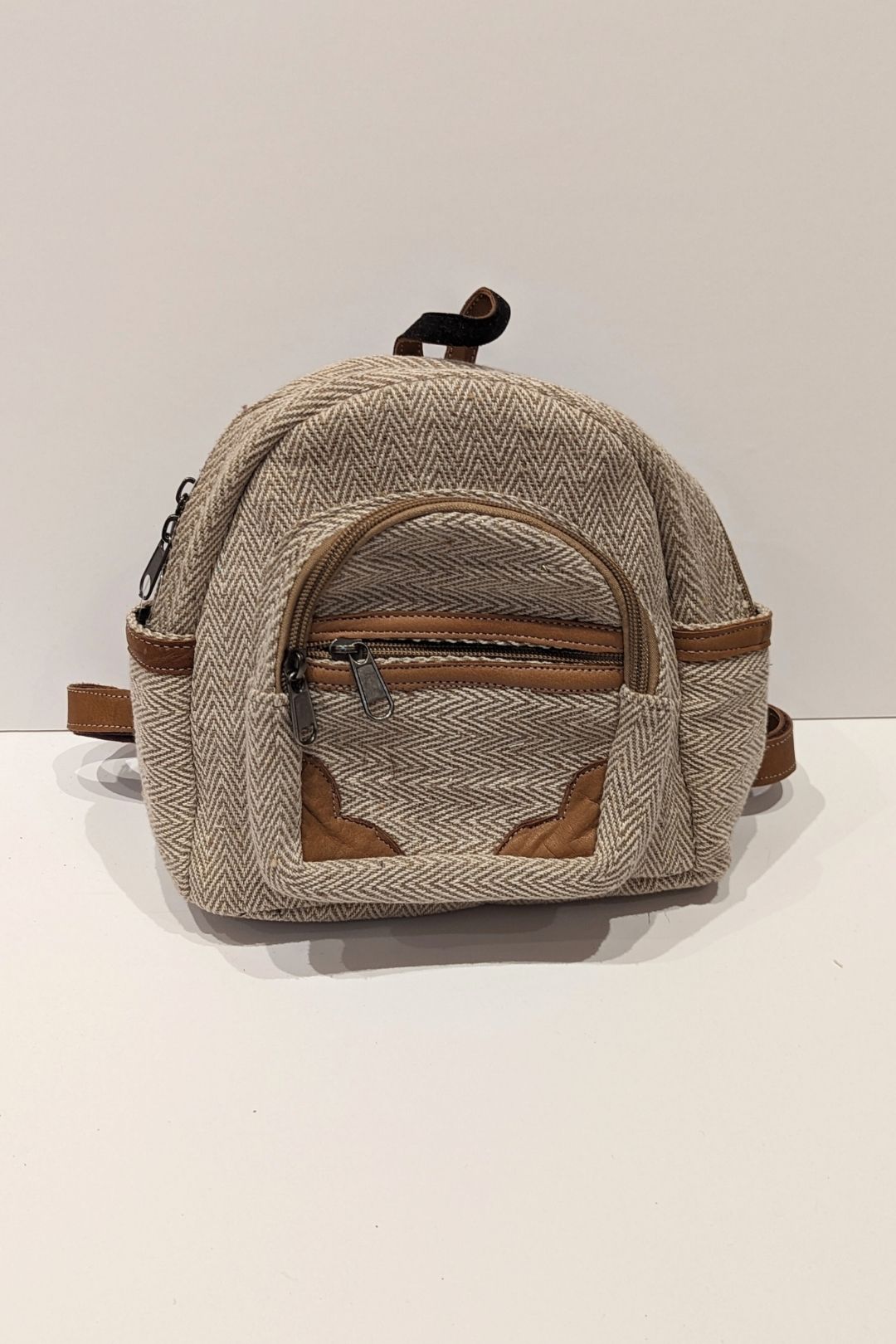 Sac à dos petit rond - Coton tissé et cuir Crème sac à dos by Lobsang Bag | Roxy Lama