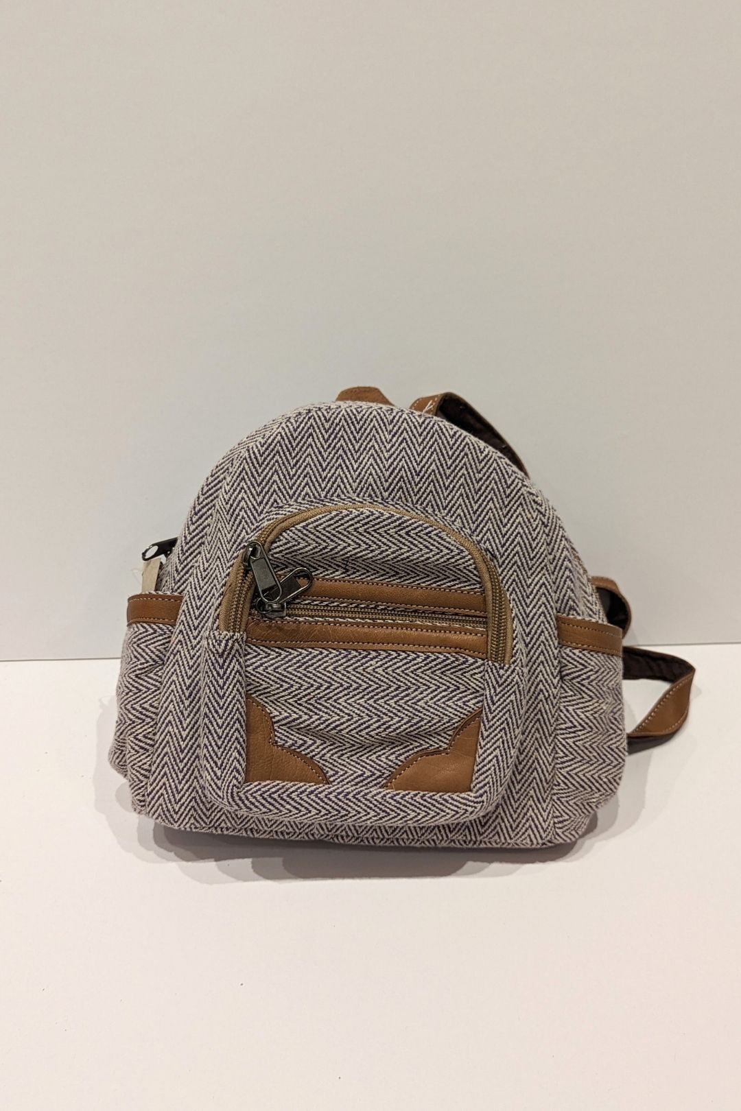 Sac à dos petit rond - Coton tissé et cuir Mauve sac à dos by Lobsang Bag | Roxy Lama