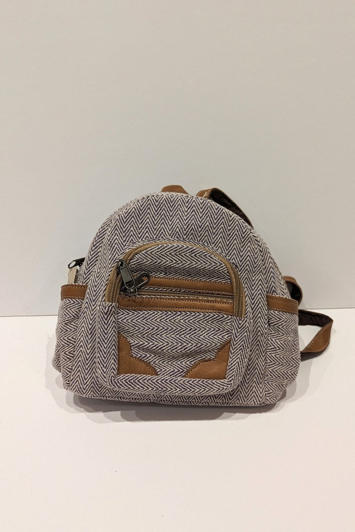 Sac à dos petit rond - Coton tissé et cuir Mauve sac à dos by Lobsang Bag | Roxy Lama