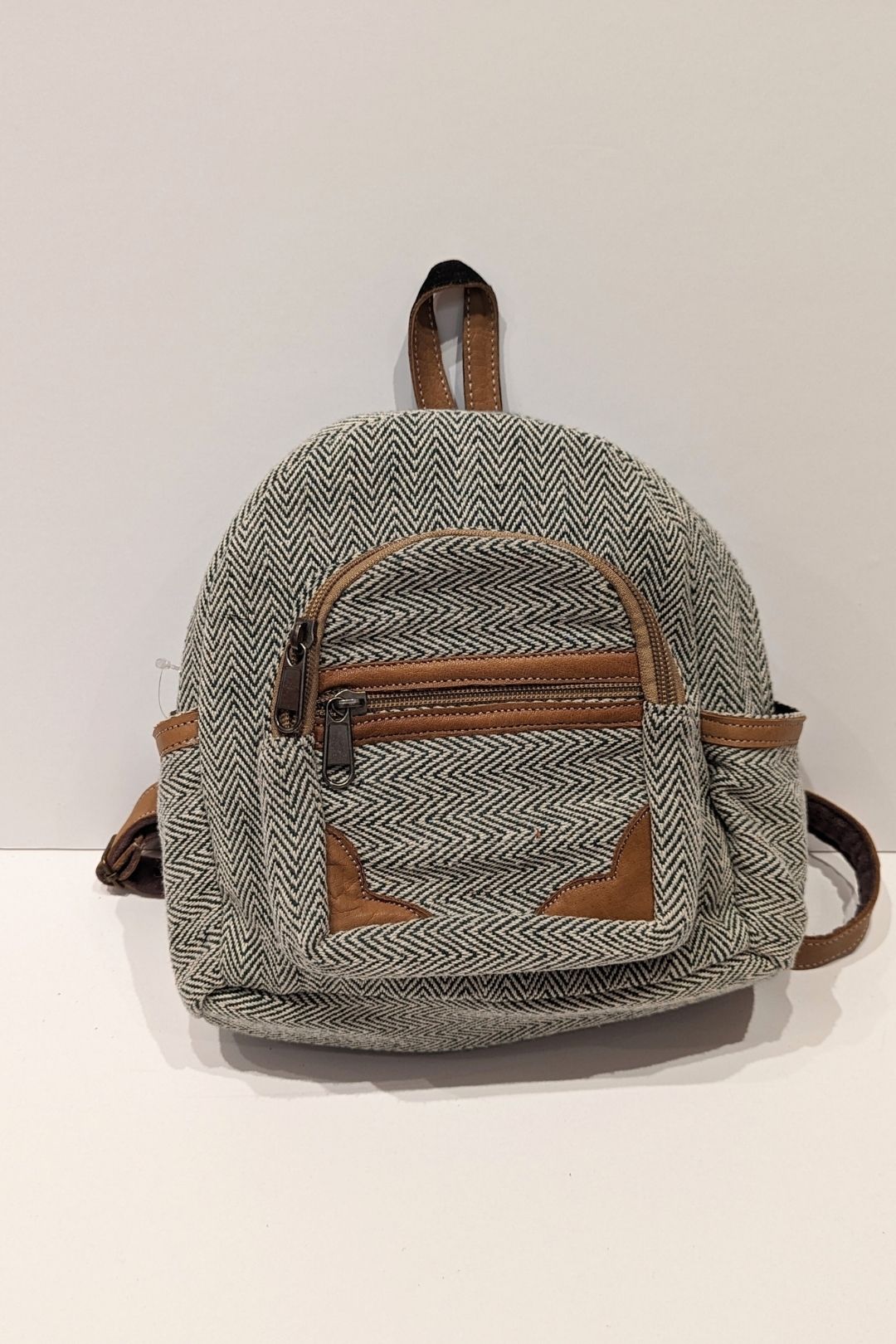 Sac à dos petit rond - Coton tissé et cuir Vert sac à dos by Lobsang Bag | Roxy Lama