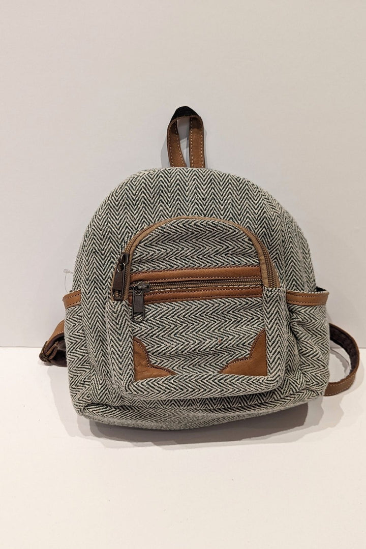 Sac à dos petit rond - Coton tissé et cuir Vert sac à dos by Lobsang Bag | Roxy Lama