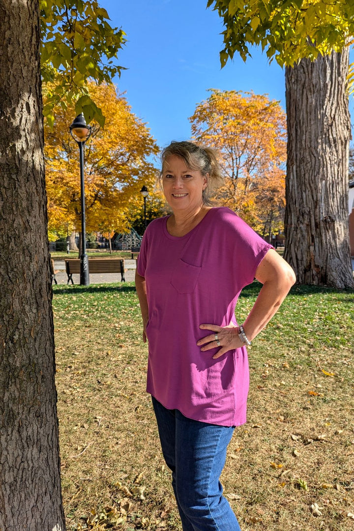 T-shirt Irina ample petite poche Mauve by Roxy Lama | Roxy Lama