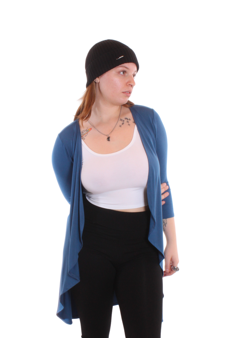 Veste longue drapée Bleu by Roxy Lama | Roxy Lama