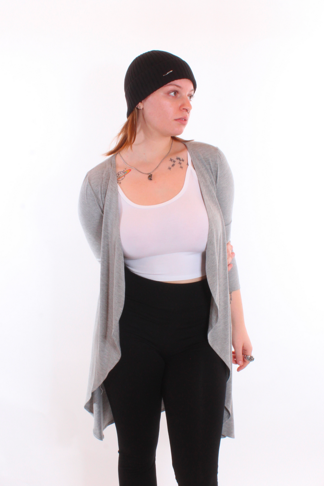 Veste longue drapée Gris chiné by Roxy Lama | Roxy Lama