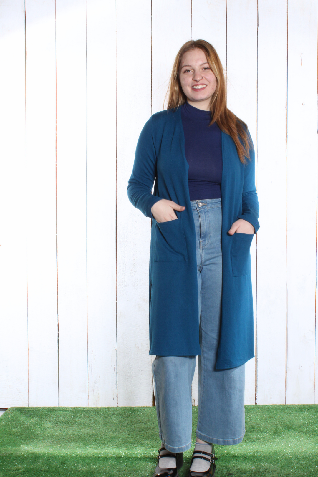 Veste longue droite- 2 poches Bleu Vestes by Riches | Roxy Lama