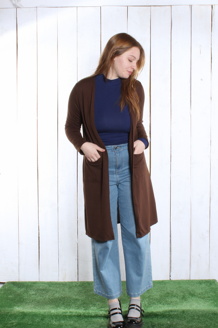 Veste longue droite- 2 poches Chocolat Vestes by Riches | Roxy Lama