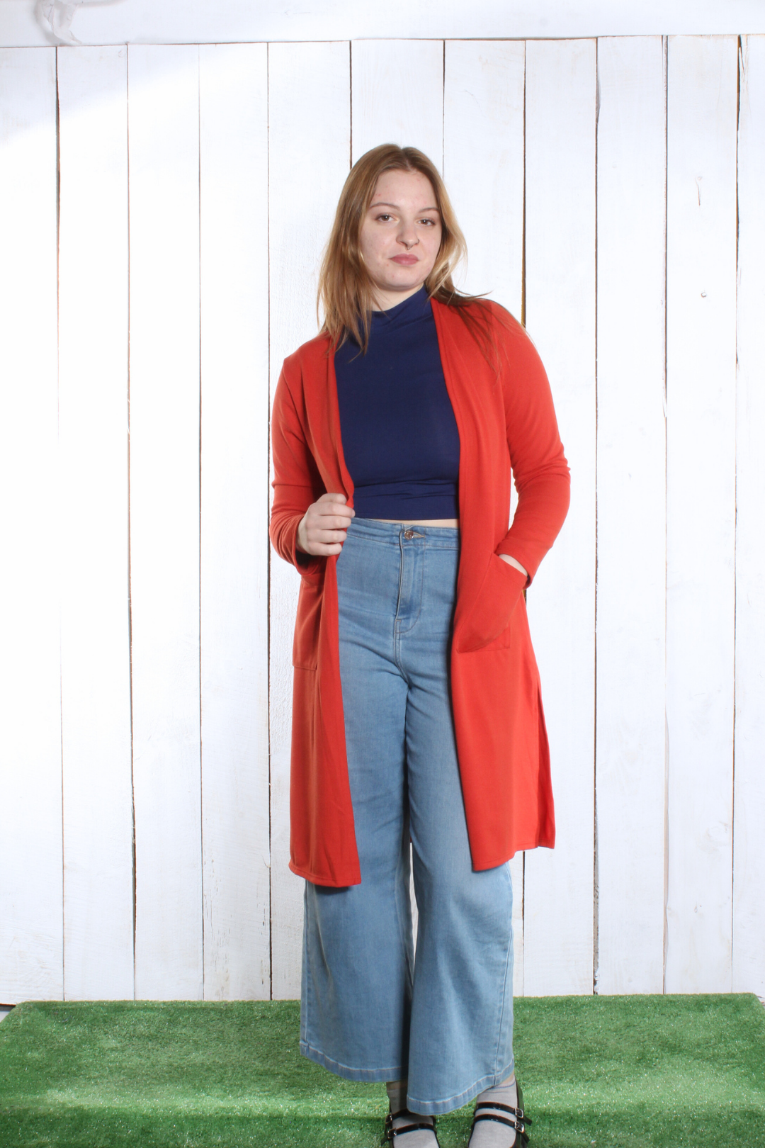 Veste longue droite- 2 poches Orange Vestes by Riches | Roxy Lama