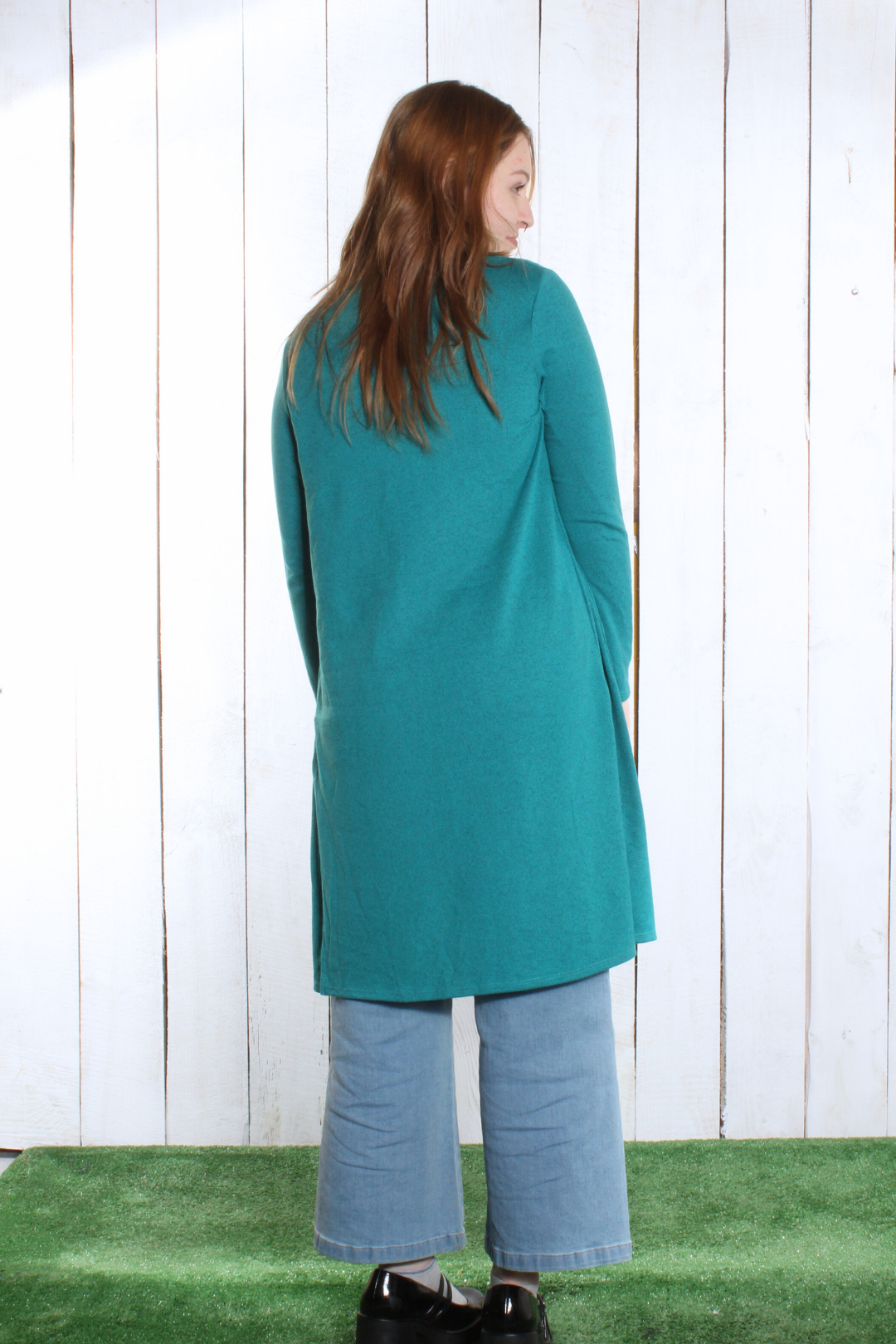 Veste longue droite- 2 poches Sarcelle chiné Vestes by Riches | Roxy Lama