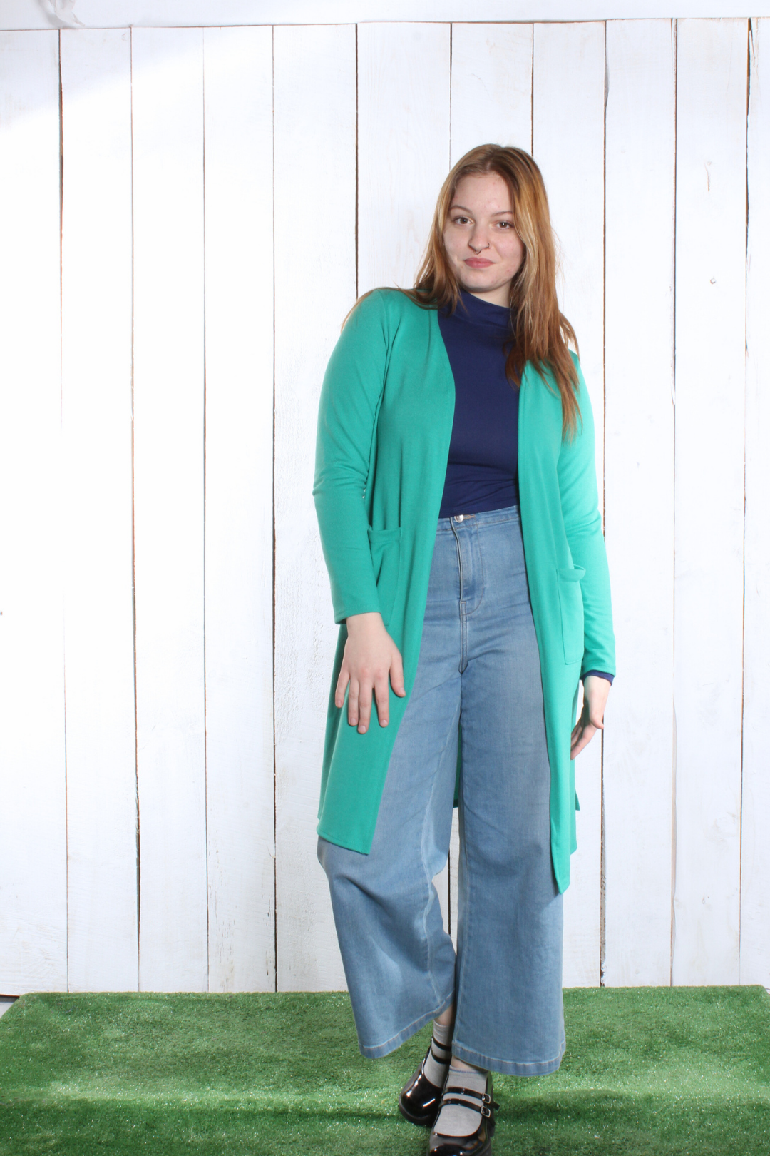 Veste longue droite- 2 poches Turquoise Vestes by Riches | Roxy Lama