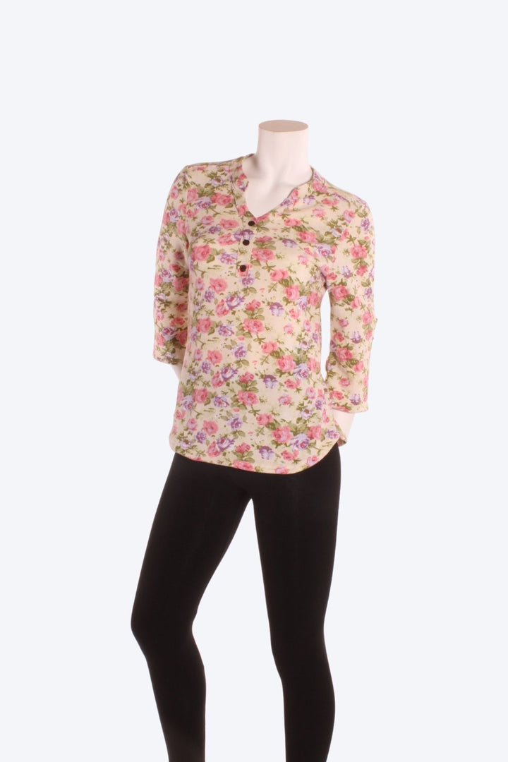 chandail col boutons fleurs hiver beige rose pale roxy lama montreal hochelaga ethique