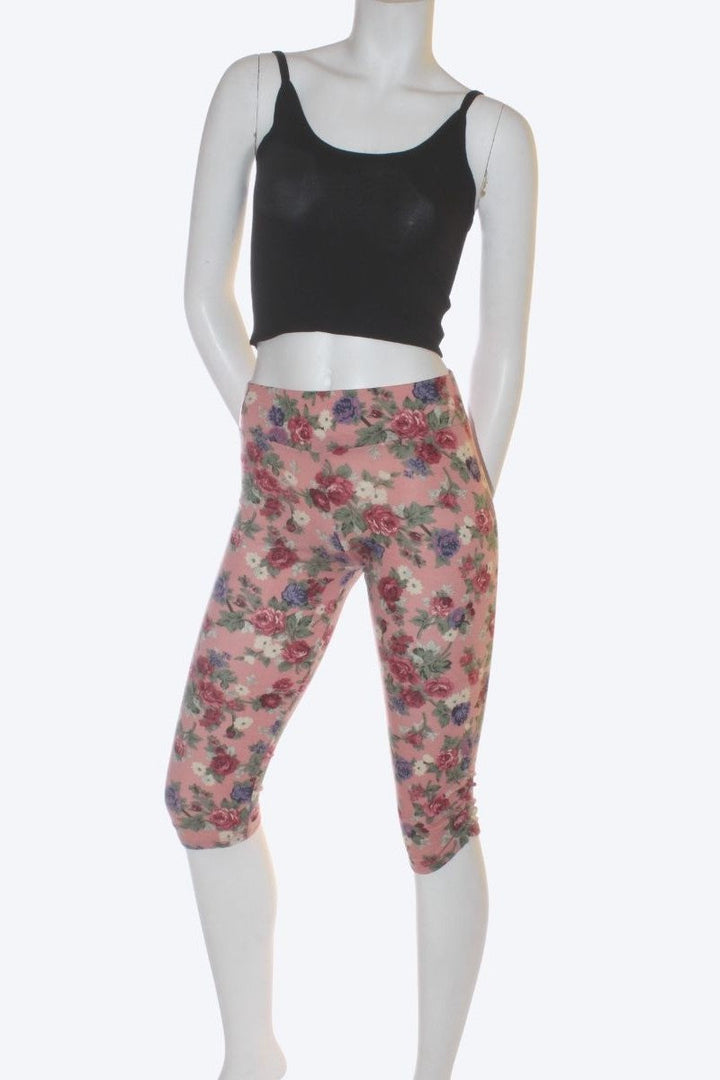 Legging 3/4 bande élastique taille — Motif fleurs XS Fleurs Rose Legging by Riches | Roxy Lama