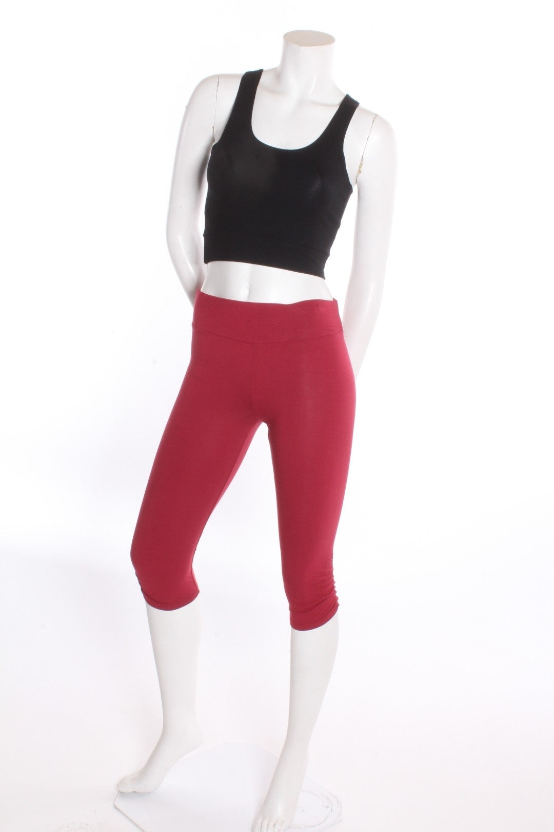 Legging 3/4 uni Sasha — Cheville plissée Cerise S Legging by Riches | Roxy Lama