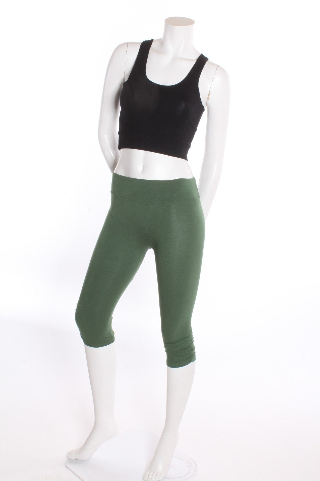 Legging 3/4 uni Sasha — Cheville plissée Kaki S Legging by Riches | Roxy Lama