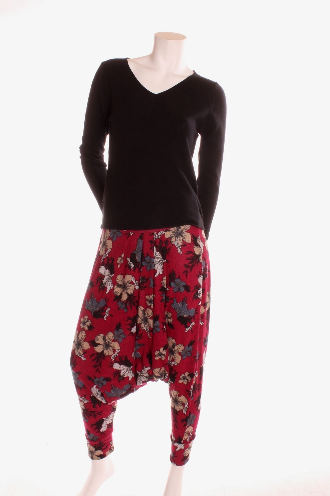 Pantalon sarouel à plis Raph — Fleurs Bordeaux Sarouel by Riches | Roxy Lama