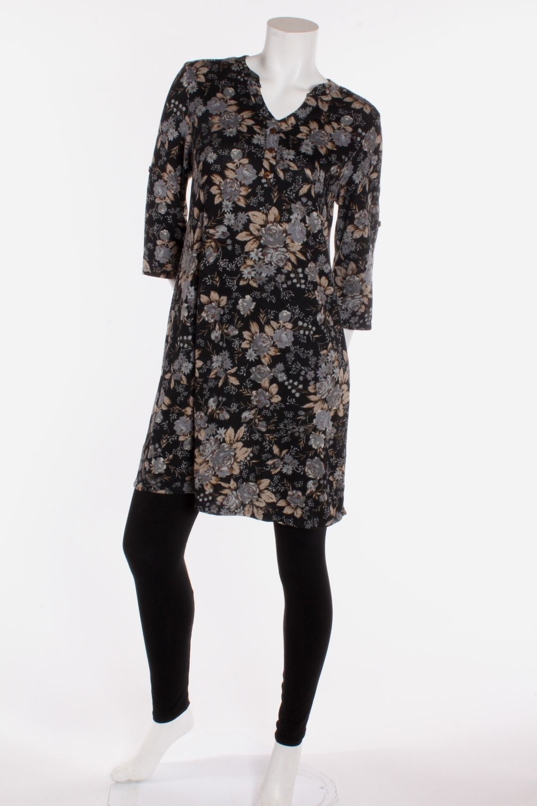 Tunique automne Rome Noir fleurs beiges Tuniques by Riches | Roxy Lama