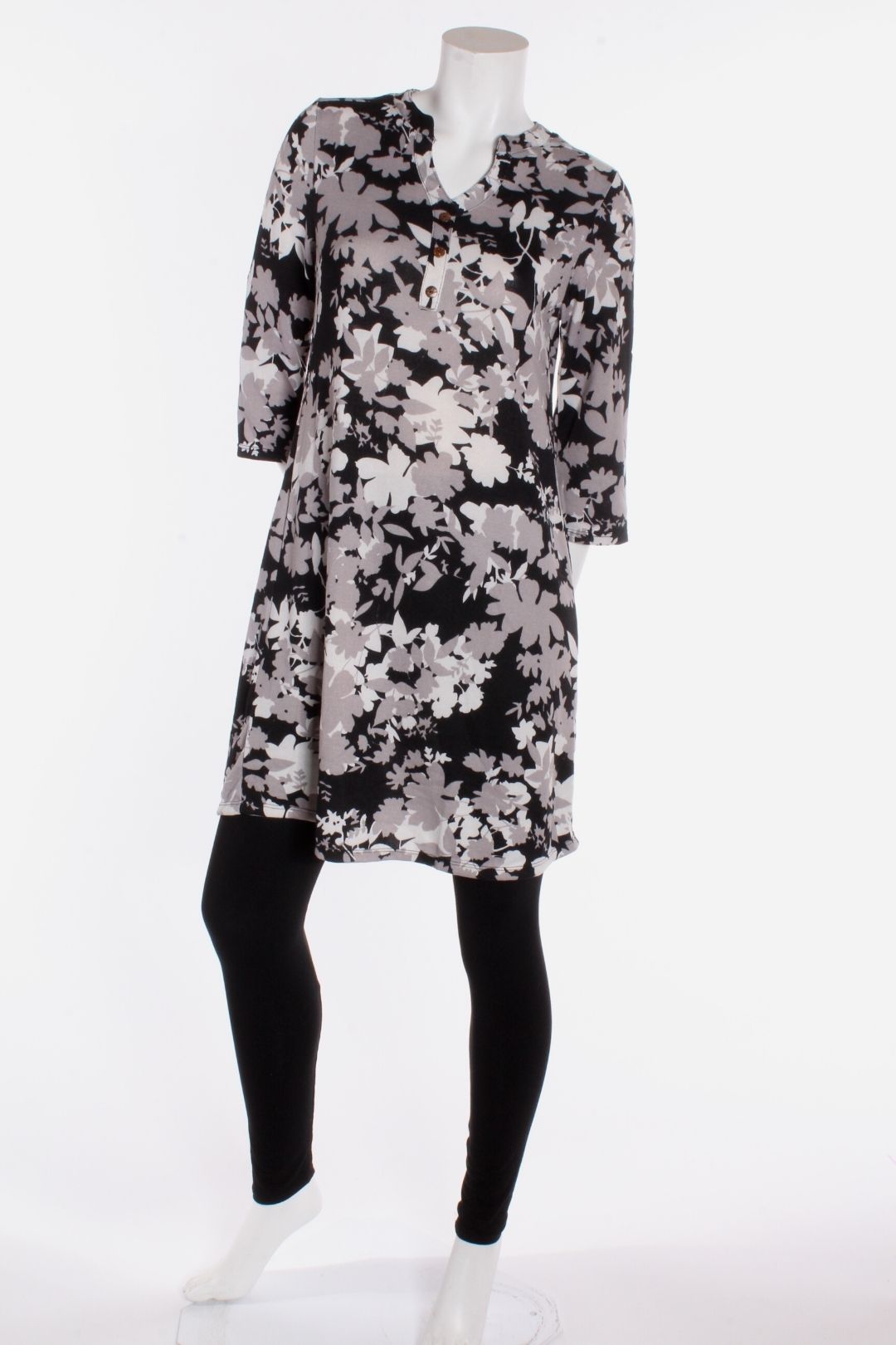 Tunique automne Rome Noir fleurs grises Tuniques by Riches | Roxy Lama