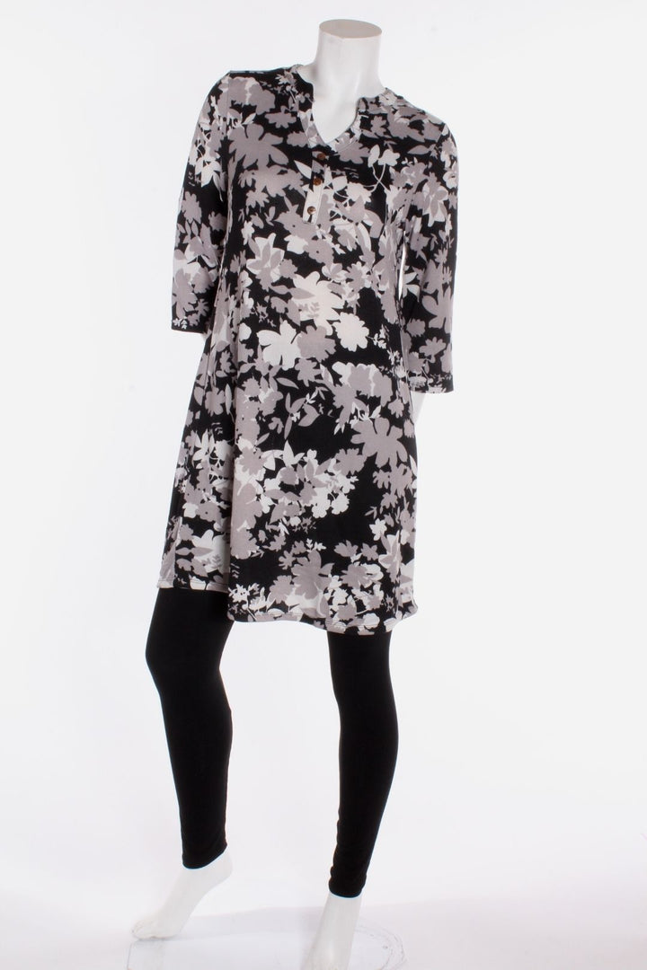 Tunique automne Rome Noir fleurs grises Tuniques by Riches | Roxy Lama